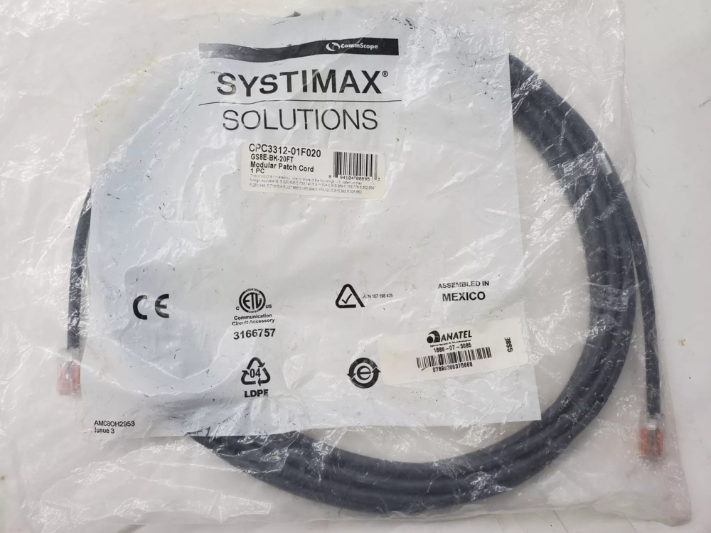 Systimax Solutions CPC3312-02F020 GS8E Patch Cord, Black, 20ft