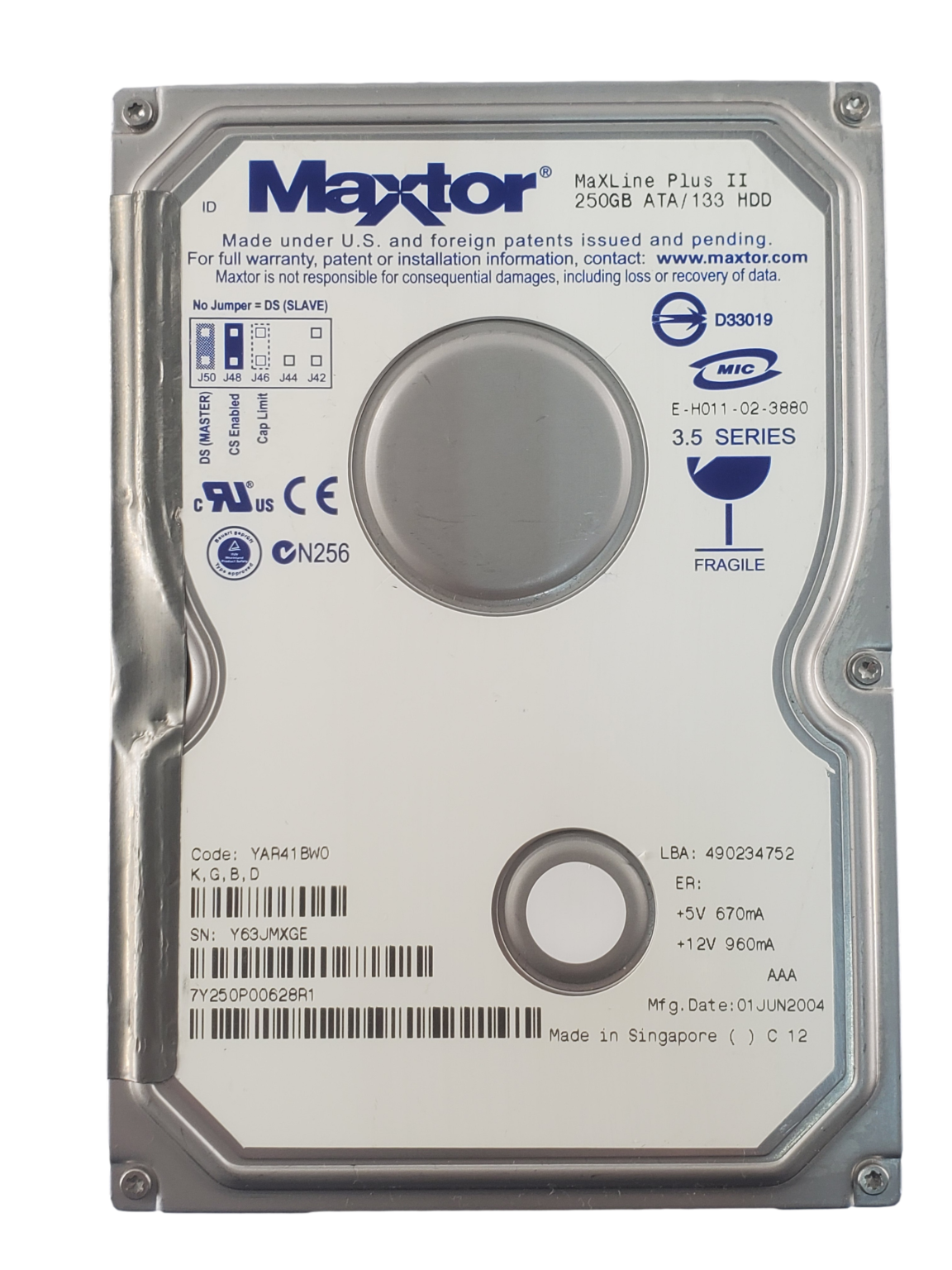 MAXTOR MAXLINE PLUS II 250GB IDE HARD DRIVE