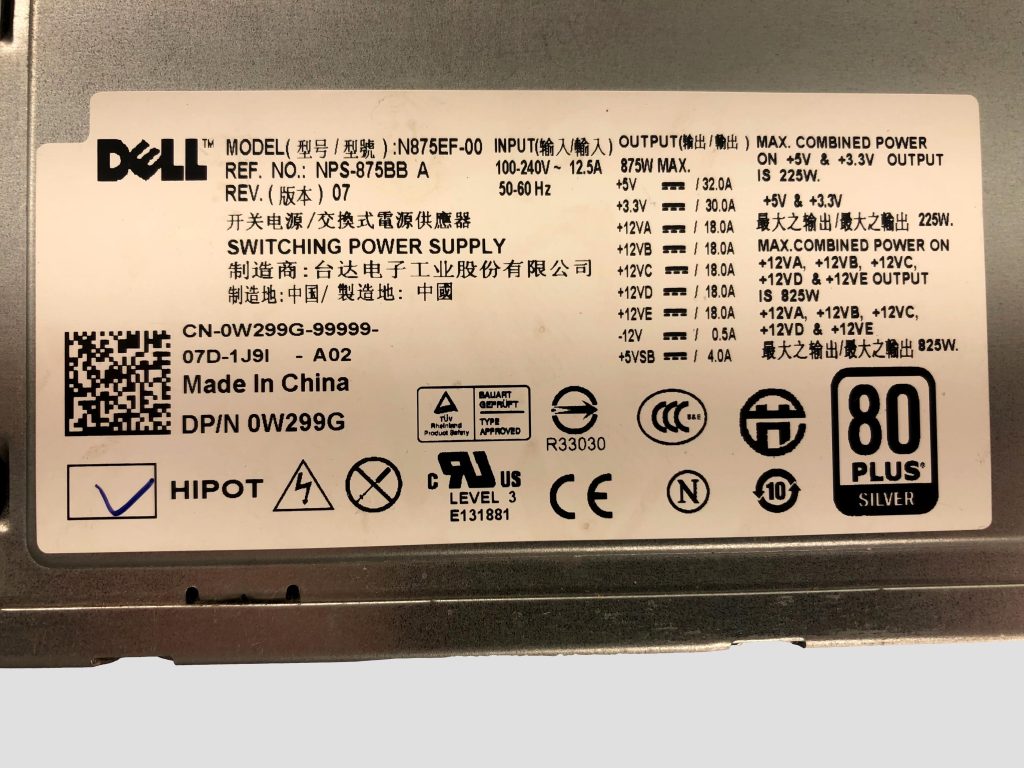 Dell N875EF W299G 875w Switching Power Supply - Image 4