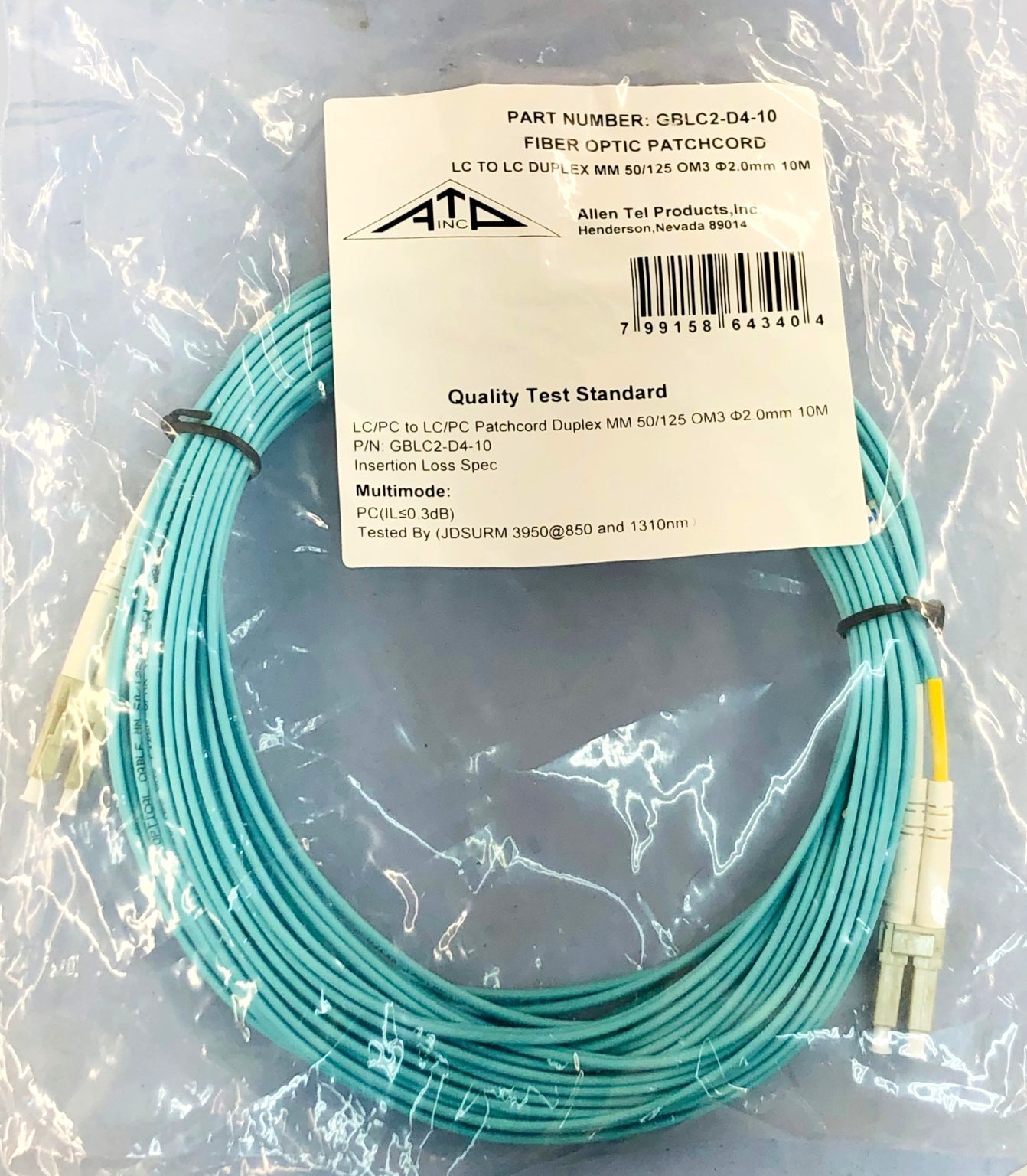 ATP Fiber Optic Patchcord Multimode OM3 10M GBLC2-D4-10