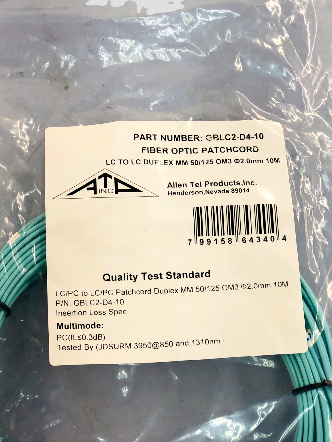 ATP Fiber Optic Patchcord Multimode OM3 10M GBLC2-D4-10 - Image 2